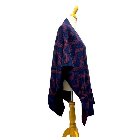 Original Nicole Miller | Red & Blue Striped Poncho - Picture 2 of 5